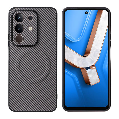For vivo Y29 4G / T4x 5G / Y300t Precise Cutout Carbon Fiber Texture Vegan Leather Phone Case - Grey - EDA009698504C