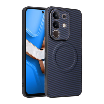 For vivo Y29 4G / T4x 5G / Y300t Precise Cutout Carbon Fiber Texture Vegan Leather Phone Case - Blue - EDA009698504D