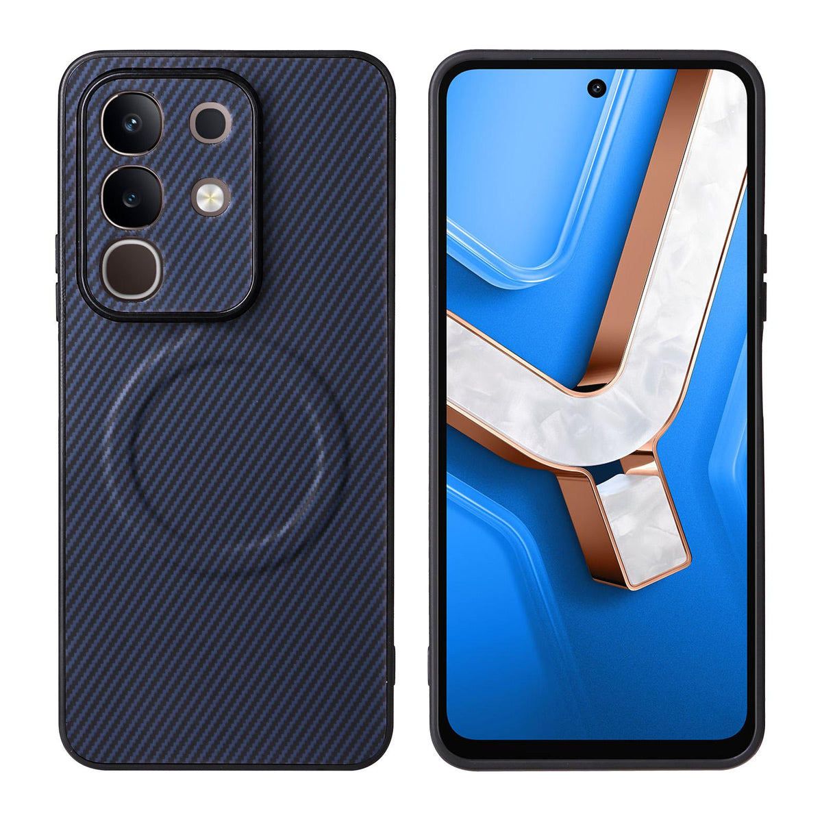 For vivo Y29 4G / T4x 5G / Y300t Precise Cutout Carbon Fiber Texture Vegan Leather Phone Case - Blue - EDA009698504D