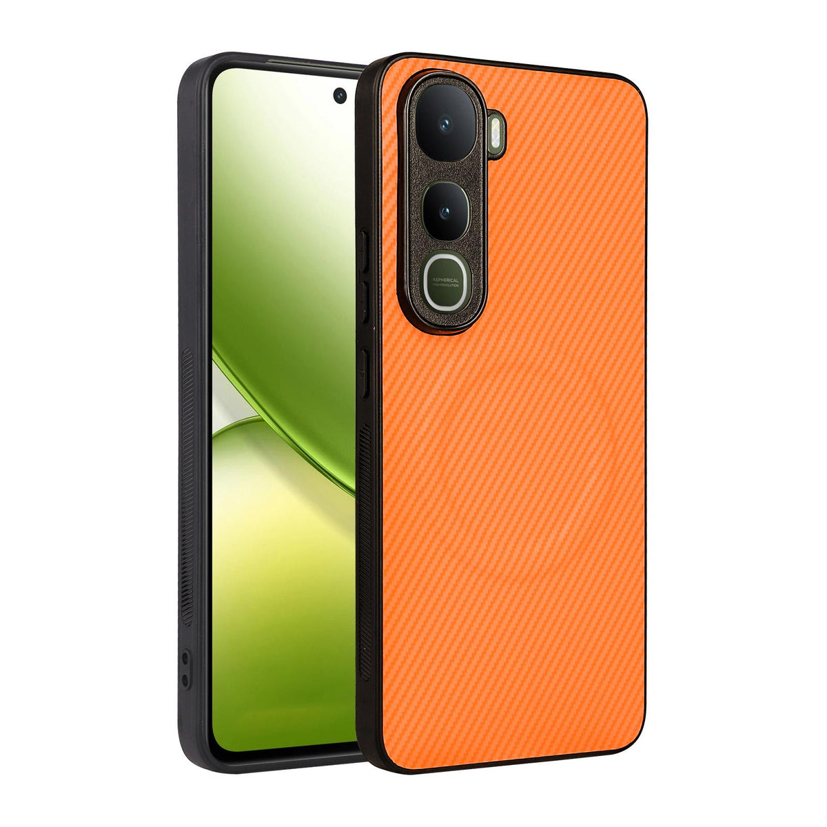 For vivo Y400 / iQOO Z10 Lite 4G Precise Cutout Carbon Fiber Texture Vegan Leather Phone Case - Orange - EDA009698505A