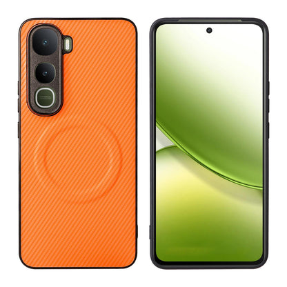 For vivo Y400 / iQOO Z10 Lite 4G Precise Cutout Carbon Fiber Texture Vegan Leather Phone Case - Orange - EDA009698505A