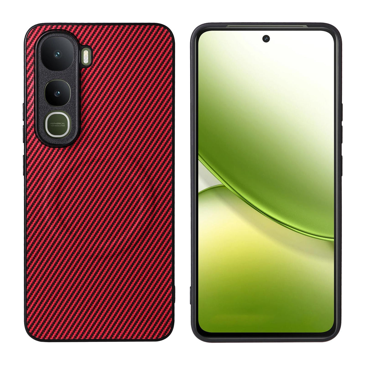 For vivo Y400 / iQOO Z10 Lite 4G Precise Cutout Carbon Fiber Texture Vegan Leather Phone Case - Red - EDA009698505B