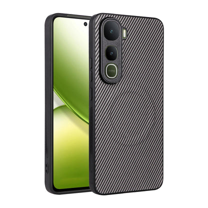 For vivo Y400 / iQOO Z10 Lite 4G Precise Cutout Carbon Fiber Texture Vegan Leather Phone Case - Grey - EDA009698505C