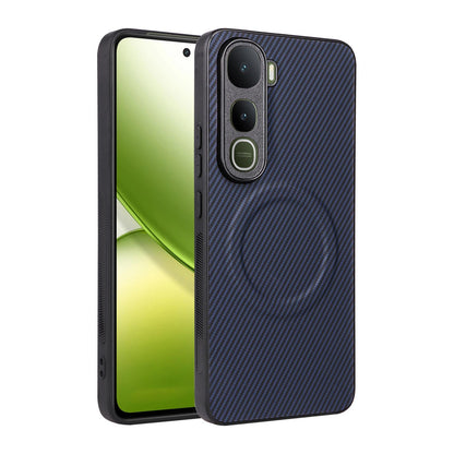 For vivo Y400 / iQOO Z10 Lite 4G Precise Cutout Carbon Fiber Texture Vegan Leather Phone Case - Blue - EDA009698505D