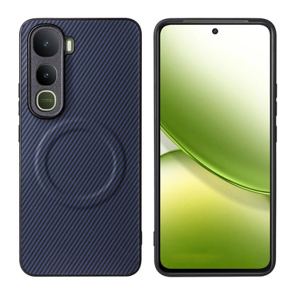 For vivo Y400 / iQOO Z10 Lite 4G Precise Cutout Carbon Fiber Texture Vegan Leather Phone Case - Blue - EDA009698505D