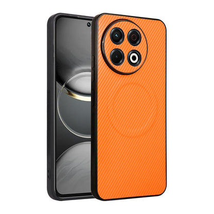 For Tecno Spark 30 Pro 4G Precise Cutout Carbon Fiber Texture Vegan Leather Phone Case - Orange - EDA009698802A
