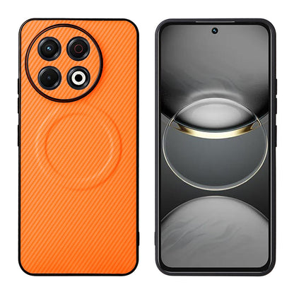 For Tecno Spark 30 Pro 4G Precise Cutout Carbon Fiber Texture Vegan Leather Phone Case - Orange - EDA009698802A