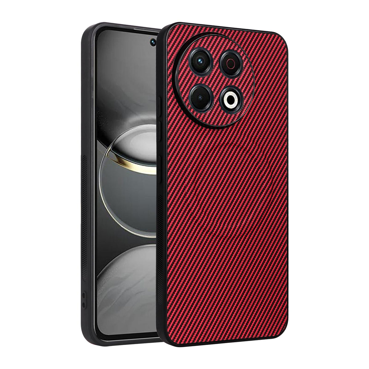 For Tecno Spark 30 Pro 4G Precise Cutout Carbon Fiber Texture Vegan Leather Phone Case - Red - EDA009698802B