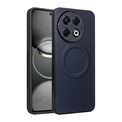 For Tecno Spark 30 Pro 4G Precise Cutout Carbon Fiber Texture Vegan Leather Phone Case - Blue - EDA009698802D