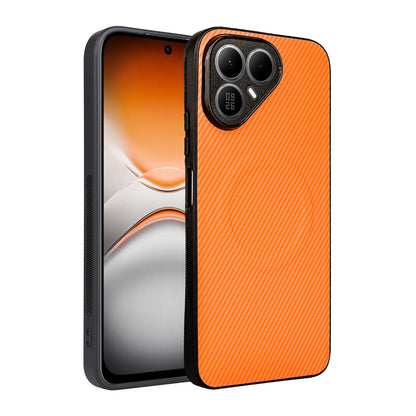 For Tecno Pova 8 5G Precise Cutout Carbon Fiber Texture Vegan Leather Phone Case - Orange - EDA009698809A