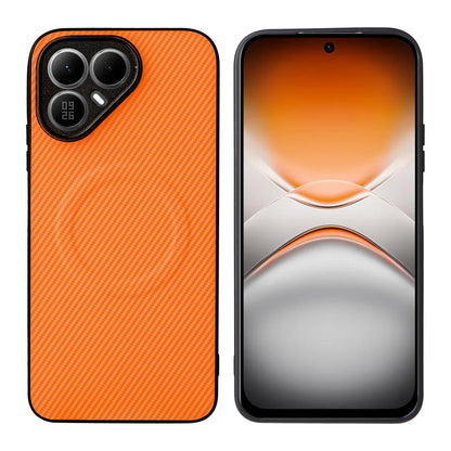 For Tecno Pova 8 5G Precise Cutout Carbon Fiber Texture Vegan Leather Phone Case - Orange - EDA009698809A