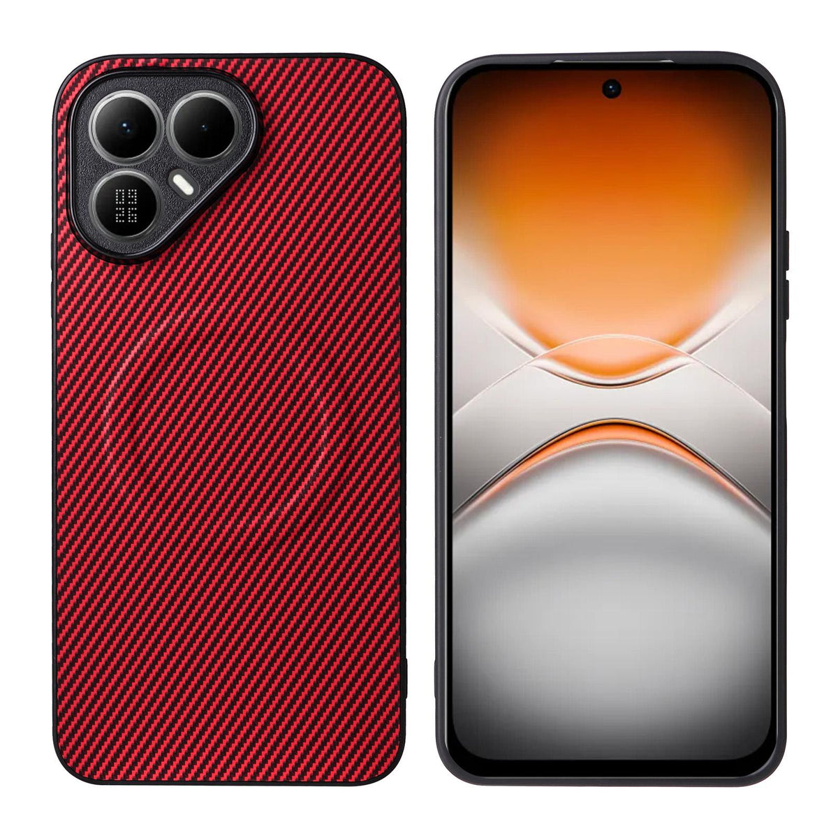 For Tecno Pova 8 5G Precise Cutout Carbon Fiber Texture Vegan Leather Phone Case - Red - EDA009698809B
