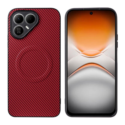 For Tecno Pova 8 5G Precise Cutout Carbon Fiber Texture Vegan Leather Phone Case - Red - EDA009698809B