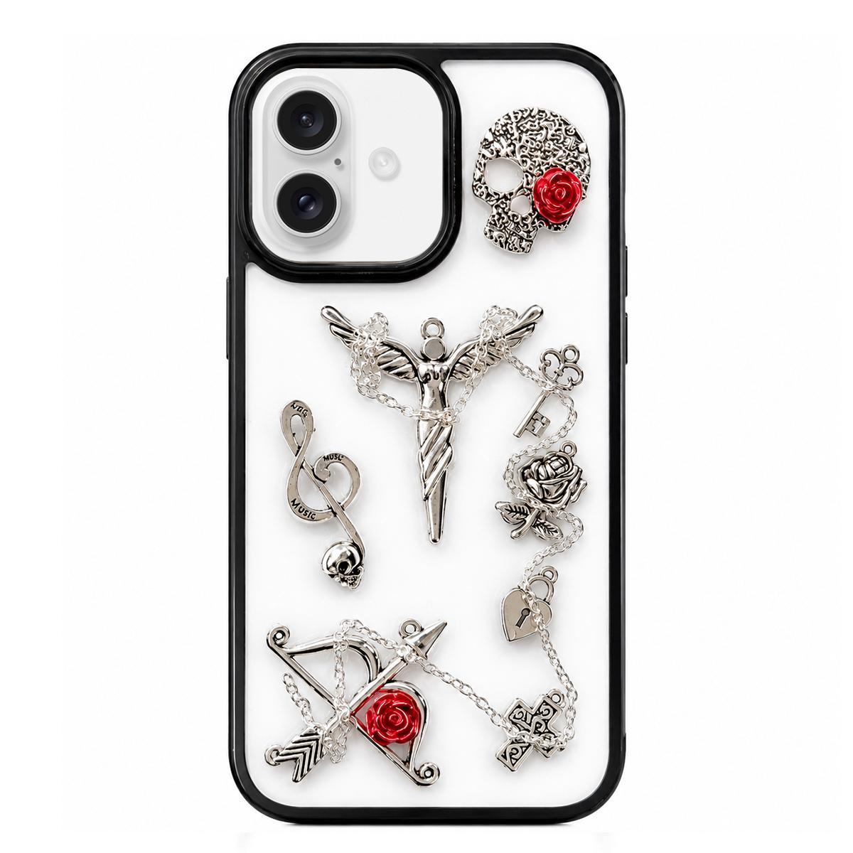 For iPhone 16 Skull Rose Pattern Shockproof PC Phone Case - Default - EDA009700608