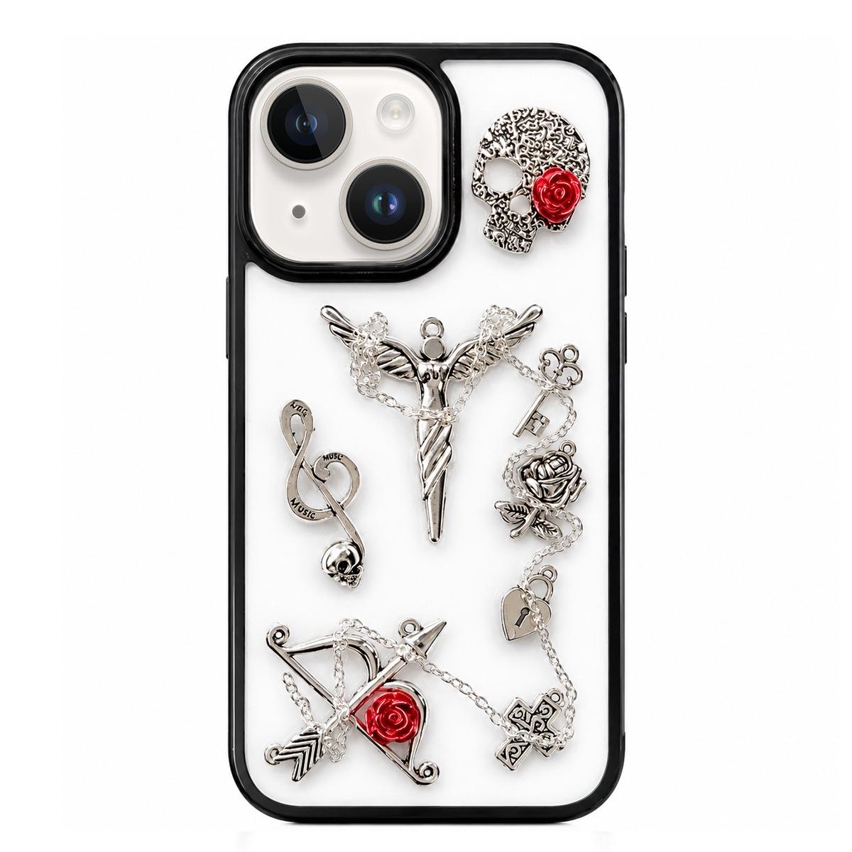 For iPhone 14 Skull Rose Pattern Shockproof PC Phone Case - Default - EDA009700614