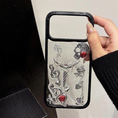 For iPhone 14 Skull Rose Pattern Shockproof PC Phone Case - Default - EDA009700614