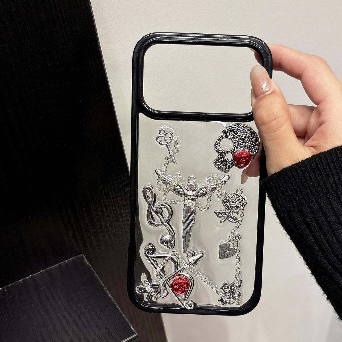 For iPhone 16 Pro Skull Rose Pattern Shockproof PC Phone Case - Default - EDA009700606