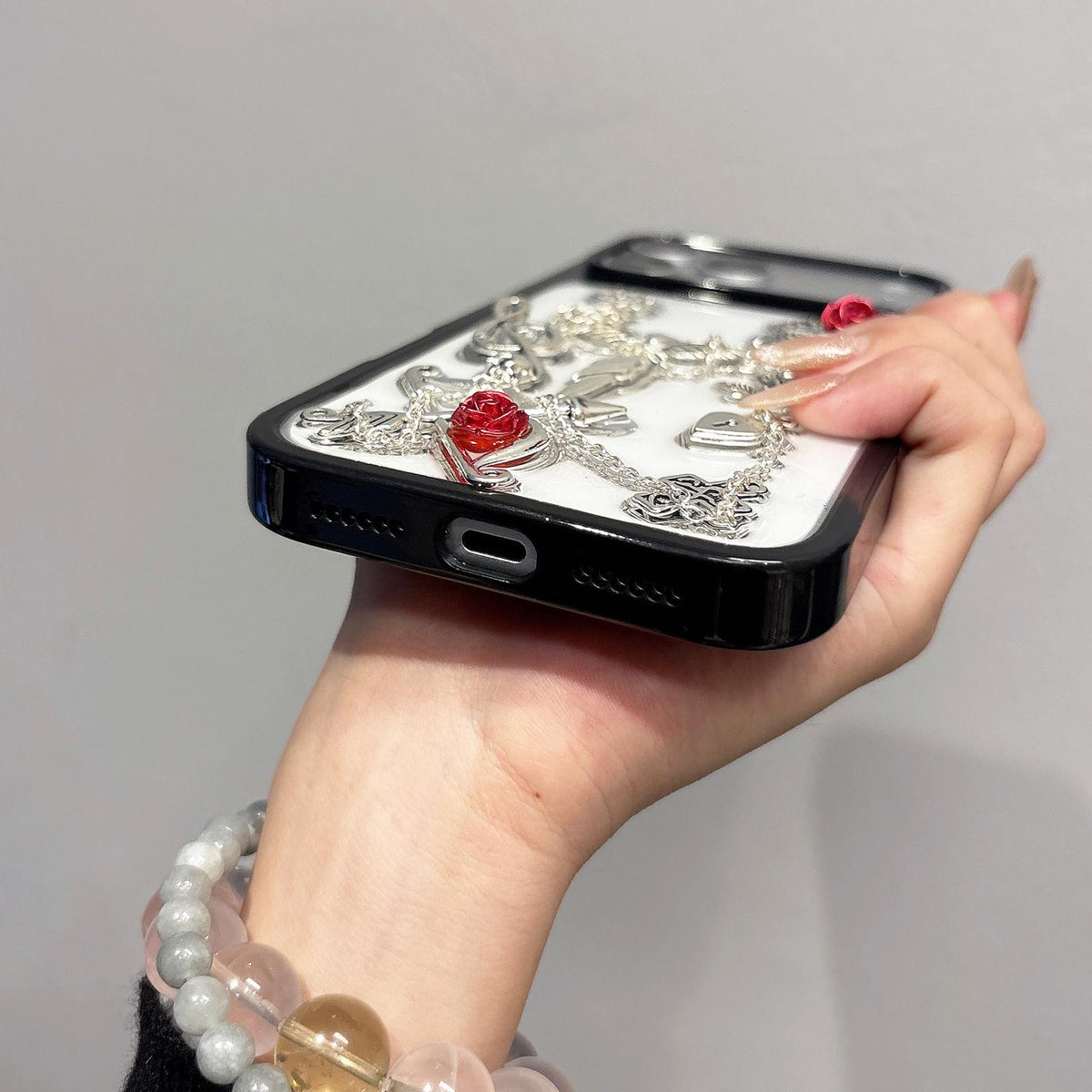 For iPhone 15 Plus Skull Rose Pattern Shockproof PC Phone Case - Default - EDA009700611