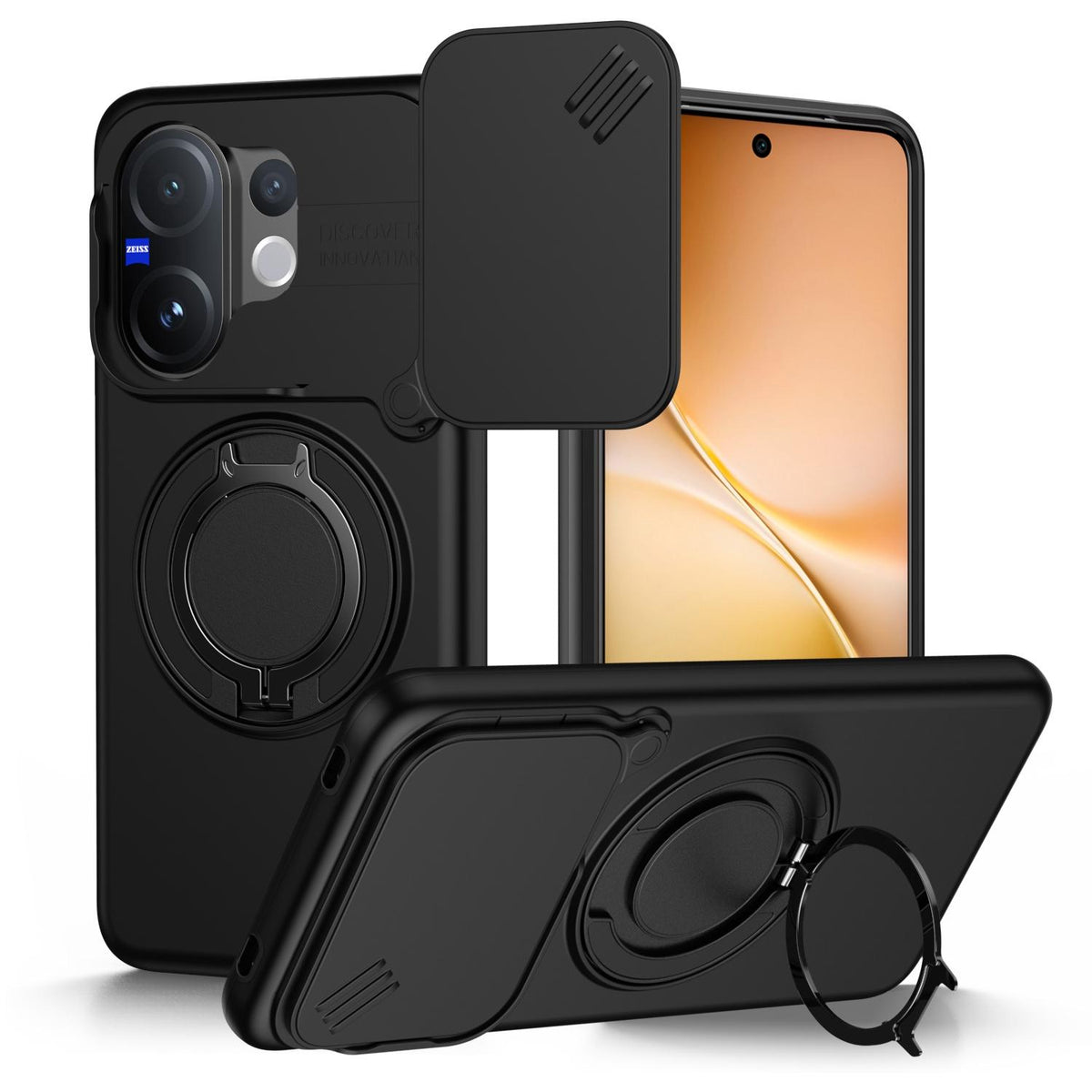 For vivo V60 5G Camera Sliding Shield Magnetic Rotation Holder Phone Case - Black - EDA009701102A