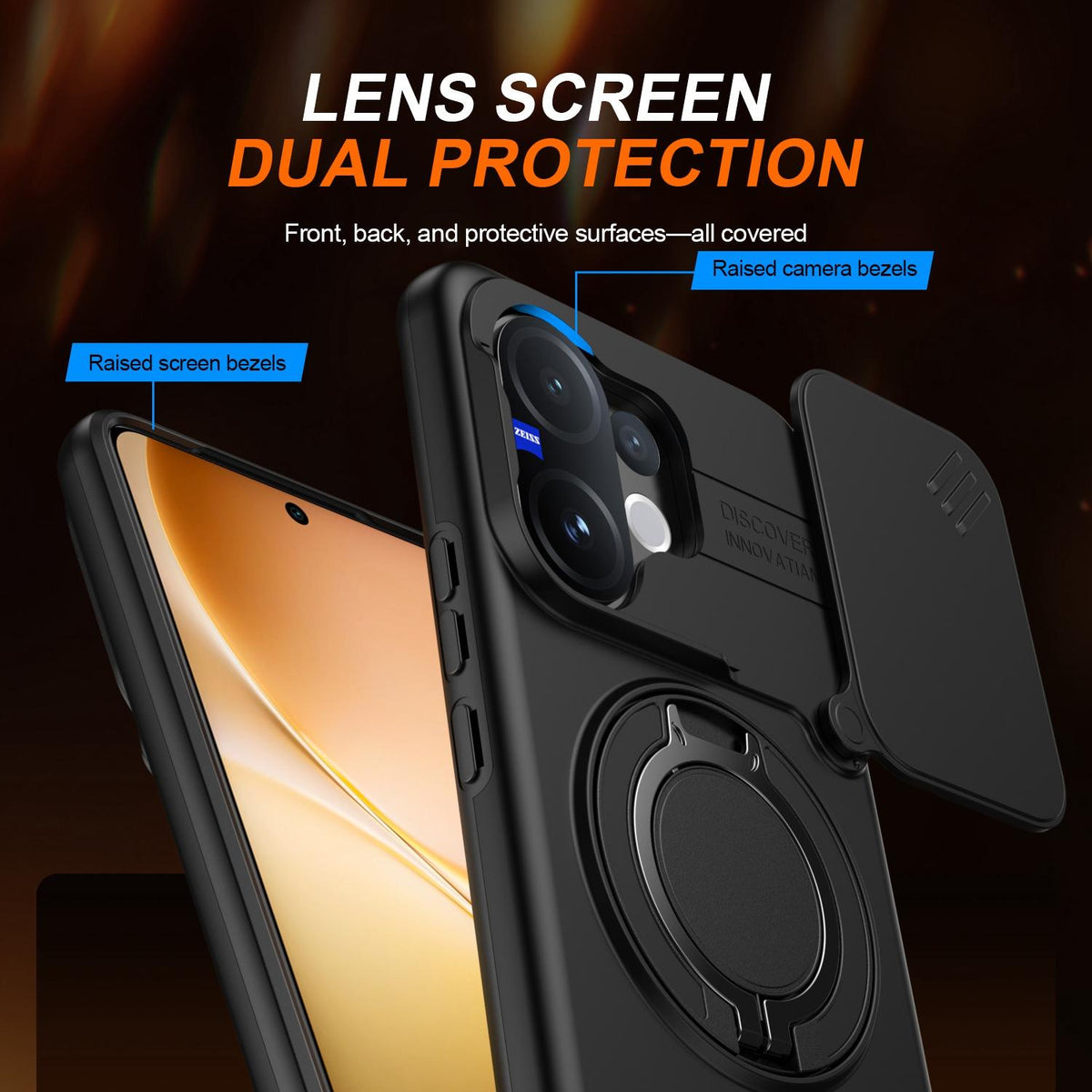 For vivo V60 5G Camera Sliding Shield Magnetic Rotation Holder Phone Case - Black - EDA009701102A