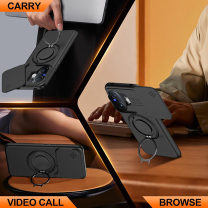 For vivo V60 5G Camera Sliding Shield Magnetic Rotation Holder Phone Case - Black - EDA009701102A