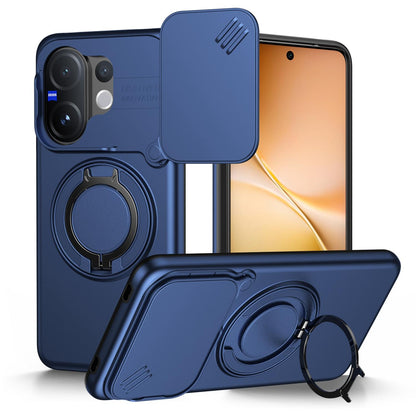 For vivo V60 5G Camera Sliding Shield Magnetic Rotation Holder Phone Case - Blue - EDA009701102B