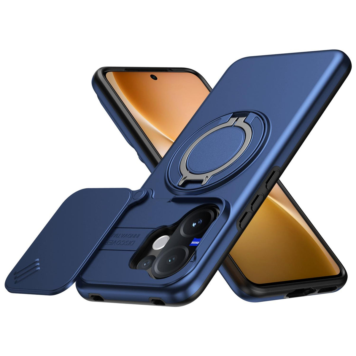 For vivo V60 5G Camera Sliding Shield Magnetic Rotation Holder Phone Case - Blue - EDA009701102B