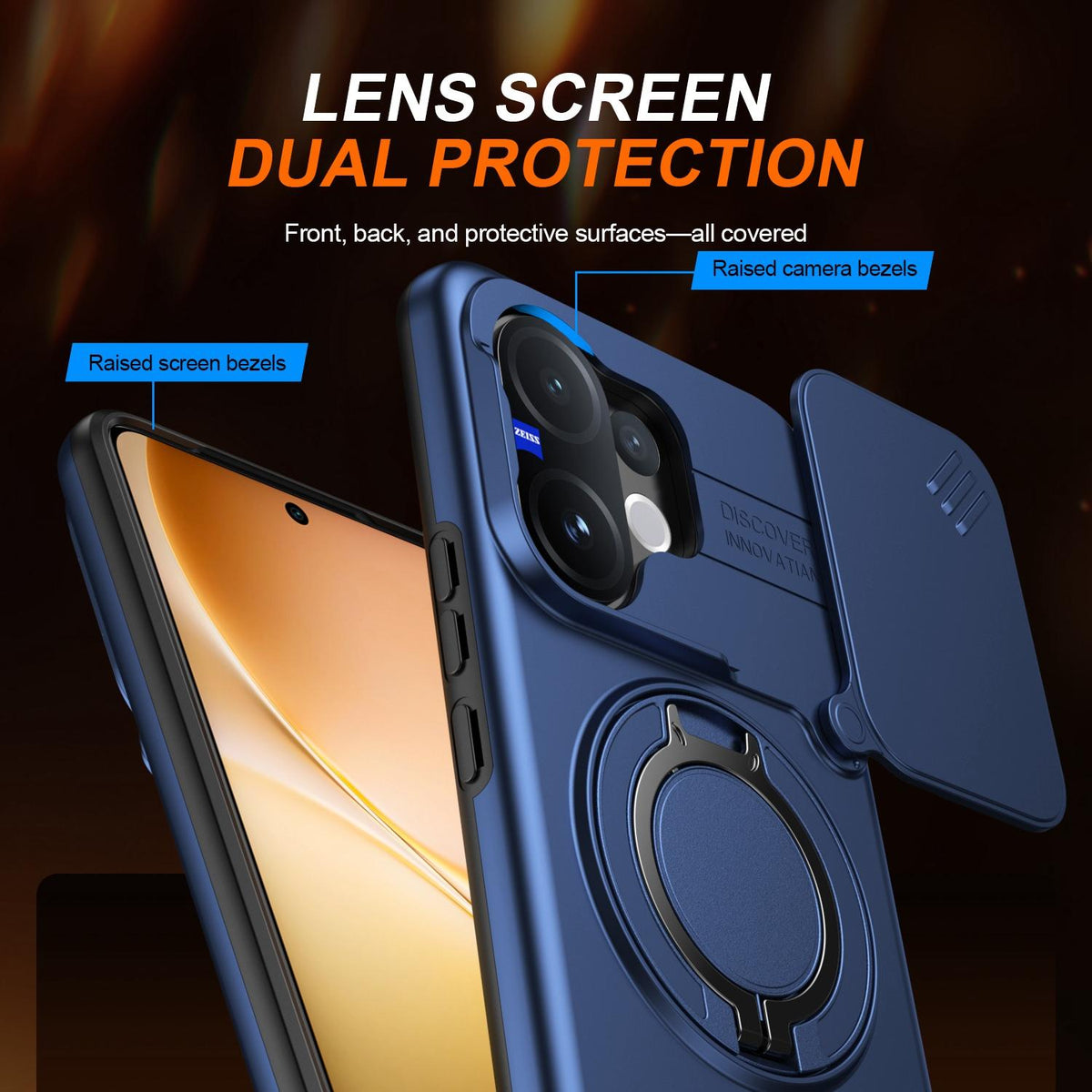 For vivo V60 5G Camera Sliding Shield Magnetic Rotation Holder Phone Case - Blue - EDA009701102B