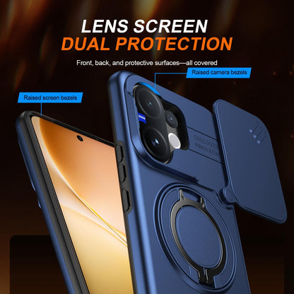 For vivo V60 5G Camera Sliding Shield Magnetic Rotation Holder Phone Case - Blue - EDA009701102B