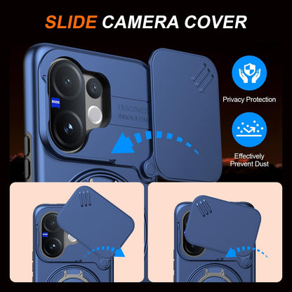 For vivo V60 5G Camera Sliding Shield Magnetic Rotation Holder Phone Case - Blue - EDA009701102B