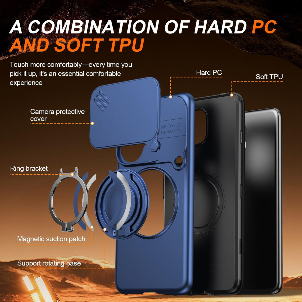 For vivo V60 5G Camera Sliding Shield Magnetic Rotation Holder Phone Case - Blue - EDA009701102B