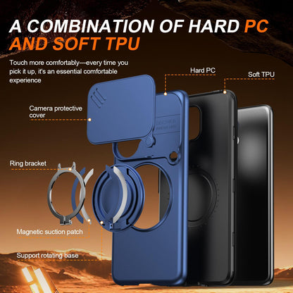 For vivo V60 5G Camera Sliding Shield Magnetic Rotation Holder Phone Case - Blue - EDA009701102B