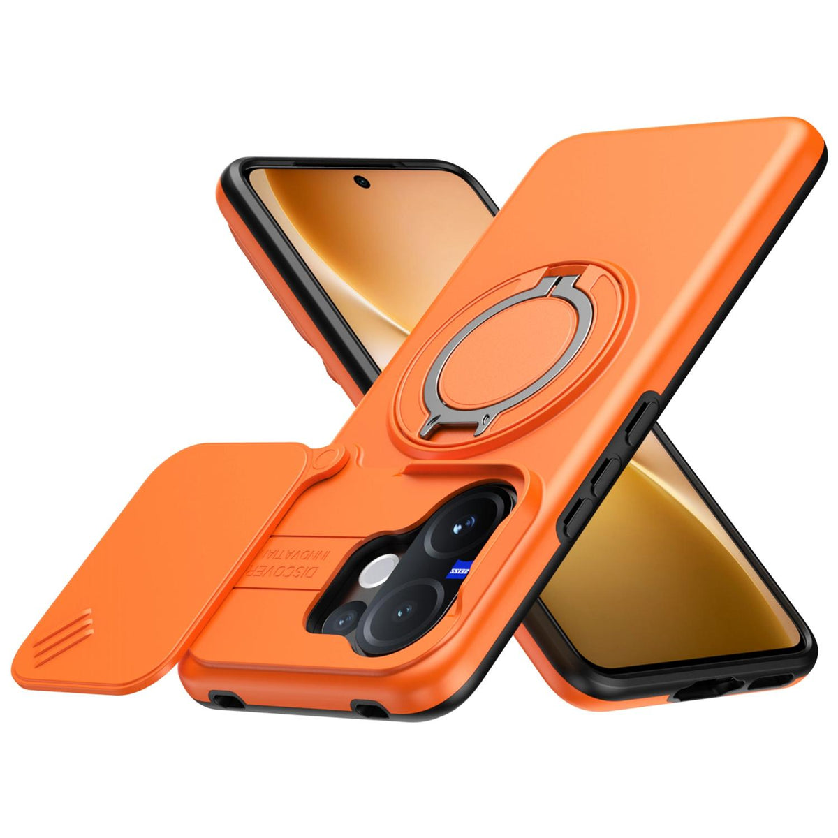 For vivo V60 5G Camera Sliding Shield Magnetic Rotation Holder Phone Case - Orange - EDA009701102C