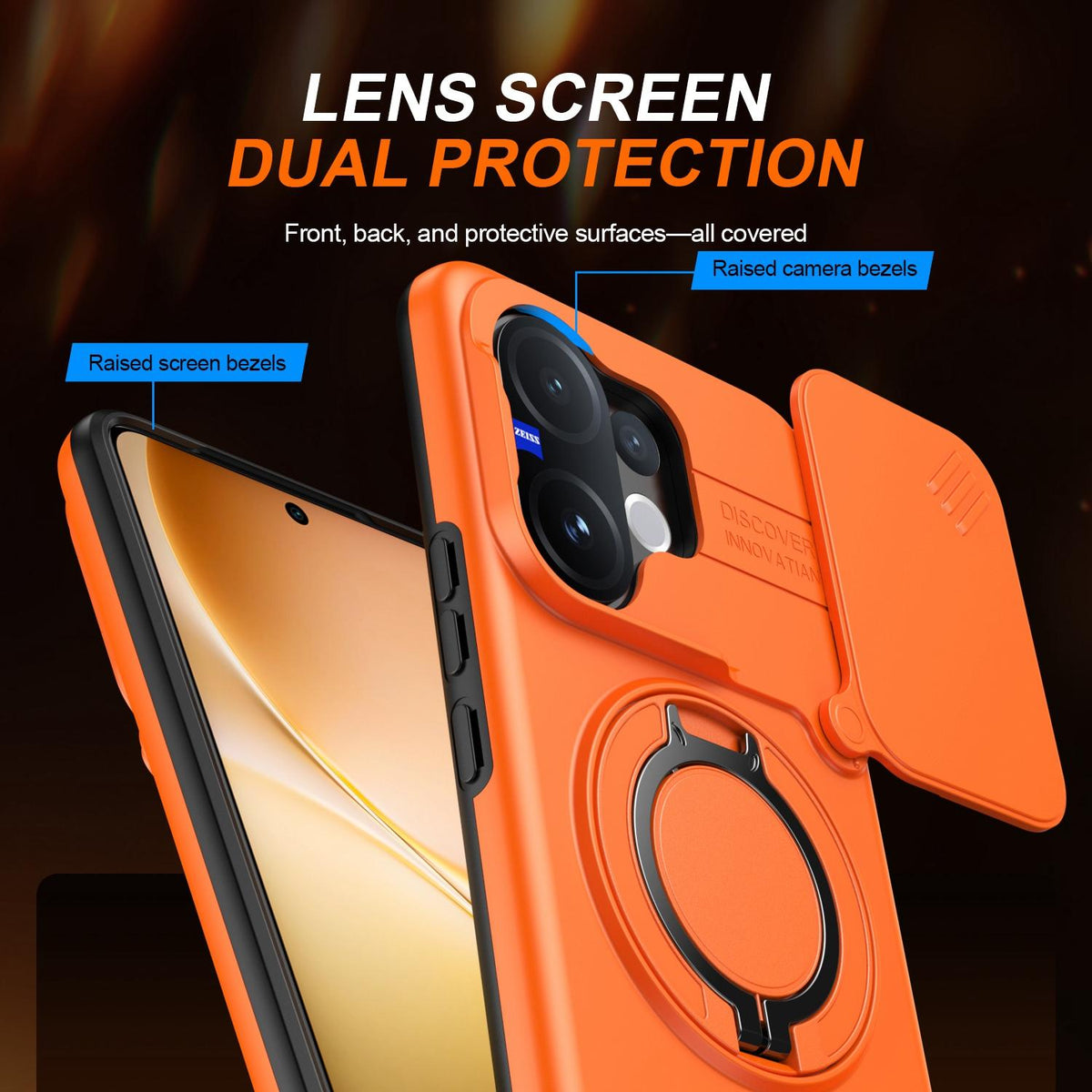 For vivo V60 5G Camera Sliding Shield Magnetic Rotation Holder Phone Case - Orange - EDA009701102C