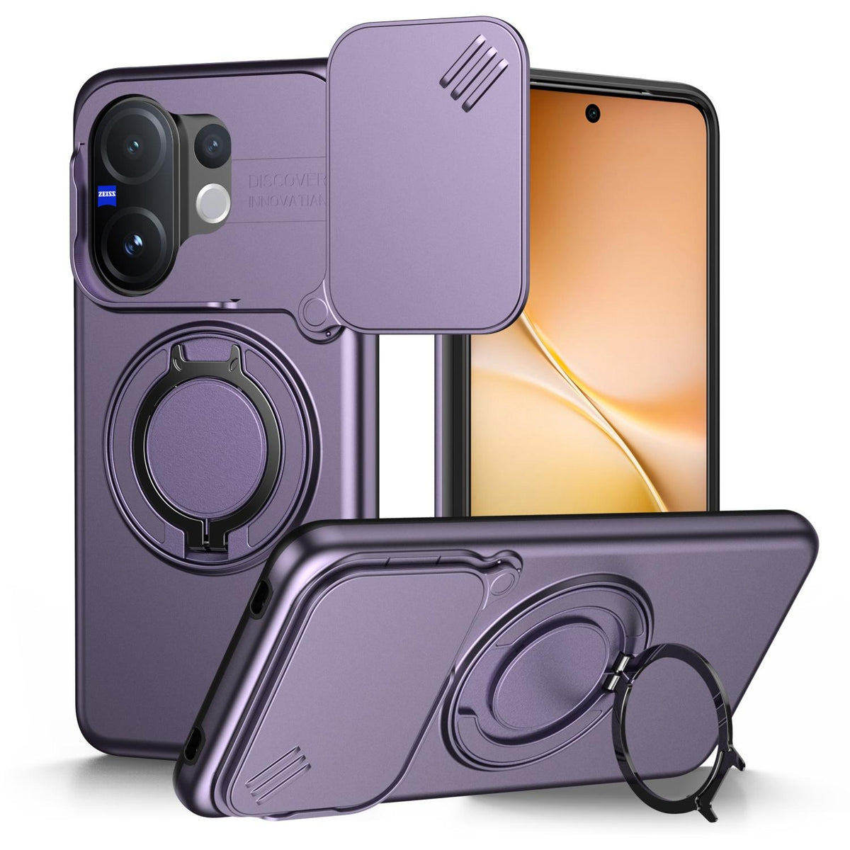For vivo V60 5G Camera Sliding Shield Magnetic Rotation Holder Phone Case - Purple - EDA009701102D