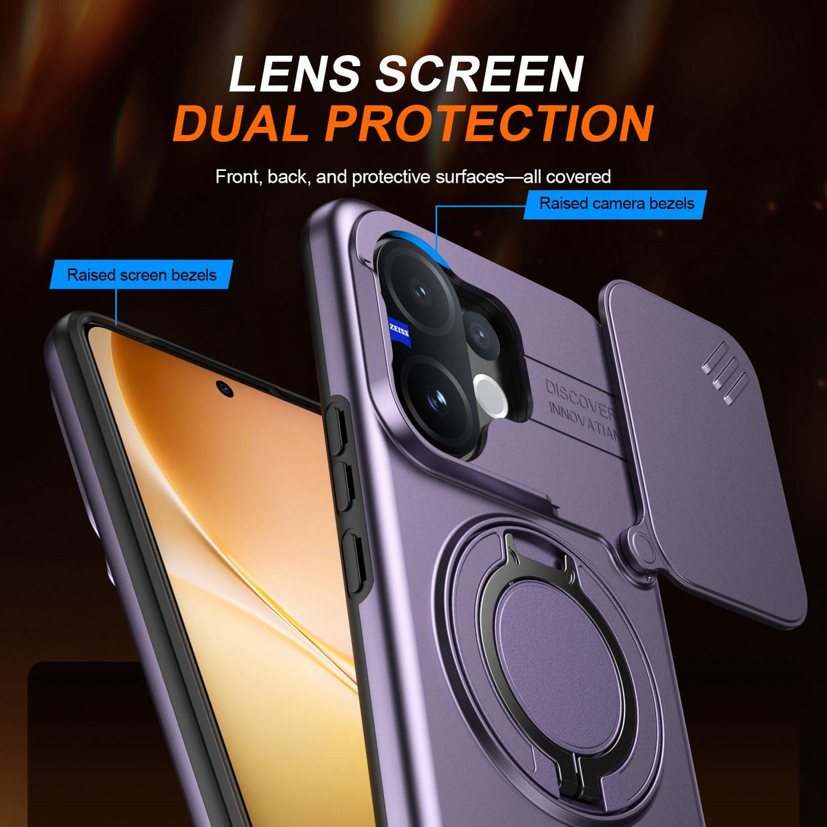 For vivo V60 5G Camera Sliding Shield Magnetic Rotation Holder Phone Case - Purple - EDA009701102D