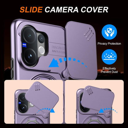 For vivo V60 5G Camera Sliding Shield Magnetic Rotation Holder Phone Case - Purple - EDA009701102D