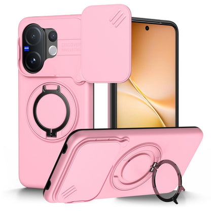 For vivo V60 5G Camera Sliding Shield Magnetic Rotation Holder Phone Case - Pink - EDA009701102E