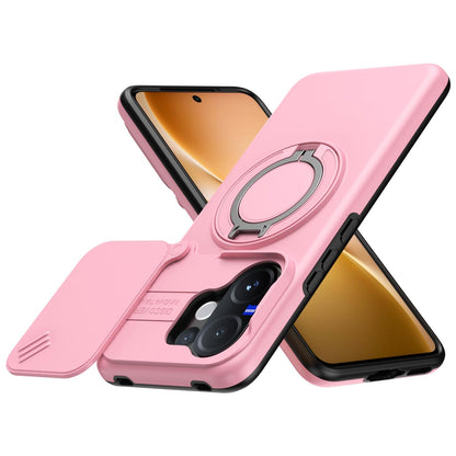 For vivo V60 5G Camera Sliding Shield Magnetic Rotation Holder Phone Case - Pink - EDA009701102E
