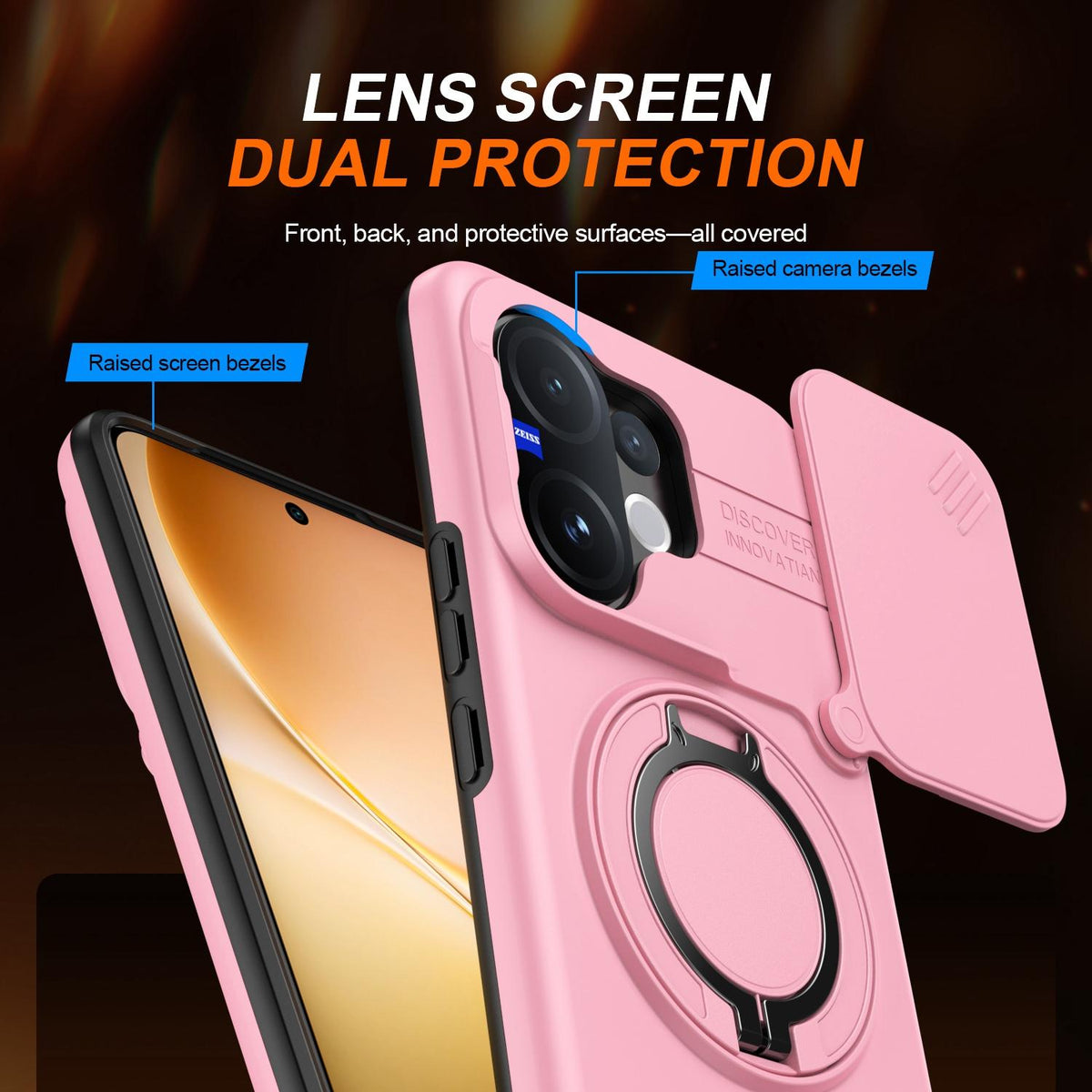 For vivo V60 5G Camera Sliding Shield Magnetic Rotation Holder Phone Case - Pink - EDA009701102E
