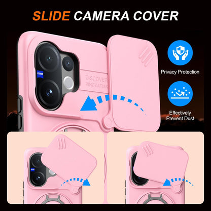 For vivo V60 5G Camera Sliding Shield Magnetic Rotation Holder Phone Case - Pink - EDA009701102E
