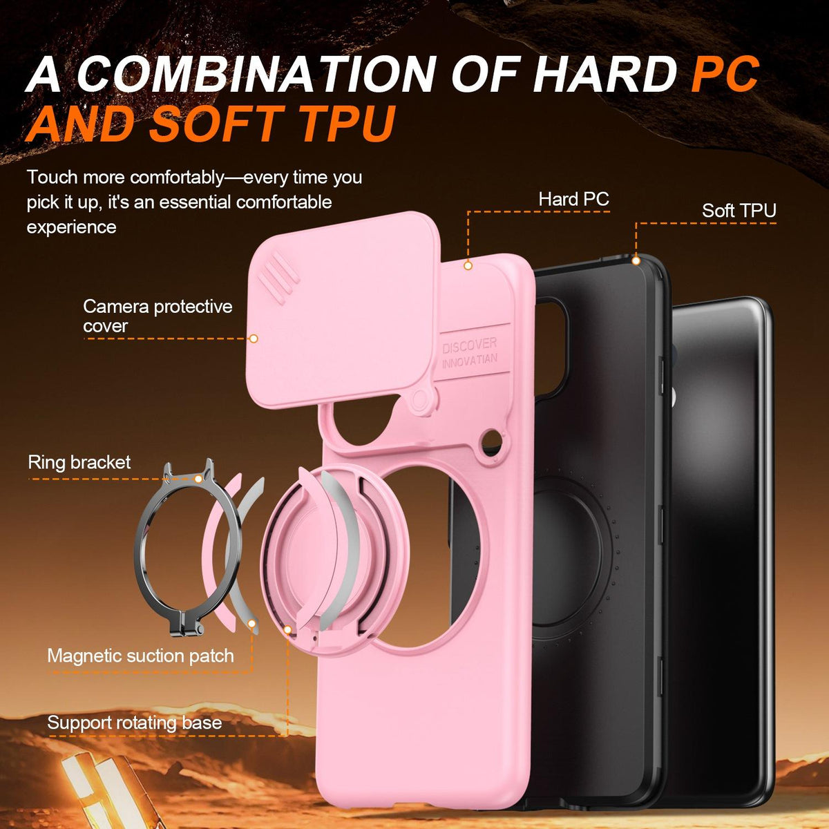 For vivo V60 5G Camera Sliding Shield Magnetic Rotation Holder Phone Case - Pink - EDA009701102E