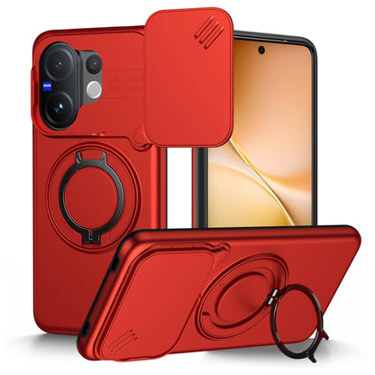 For vivo V60 5G Camera Sliding Shield Magnetic Rotation Holder Phone Case - Red - EDA009701102F