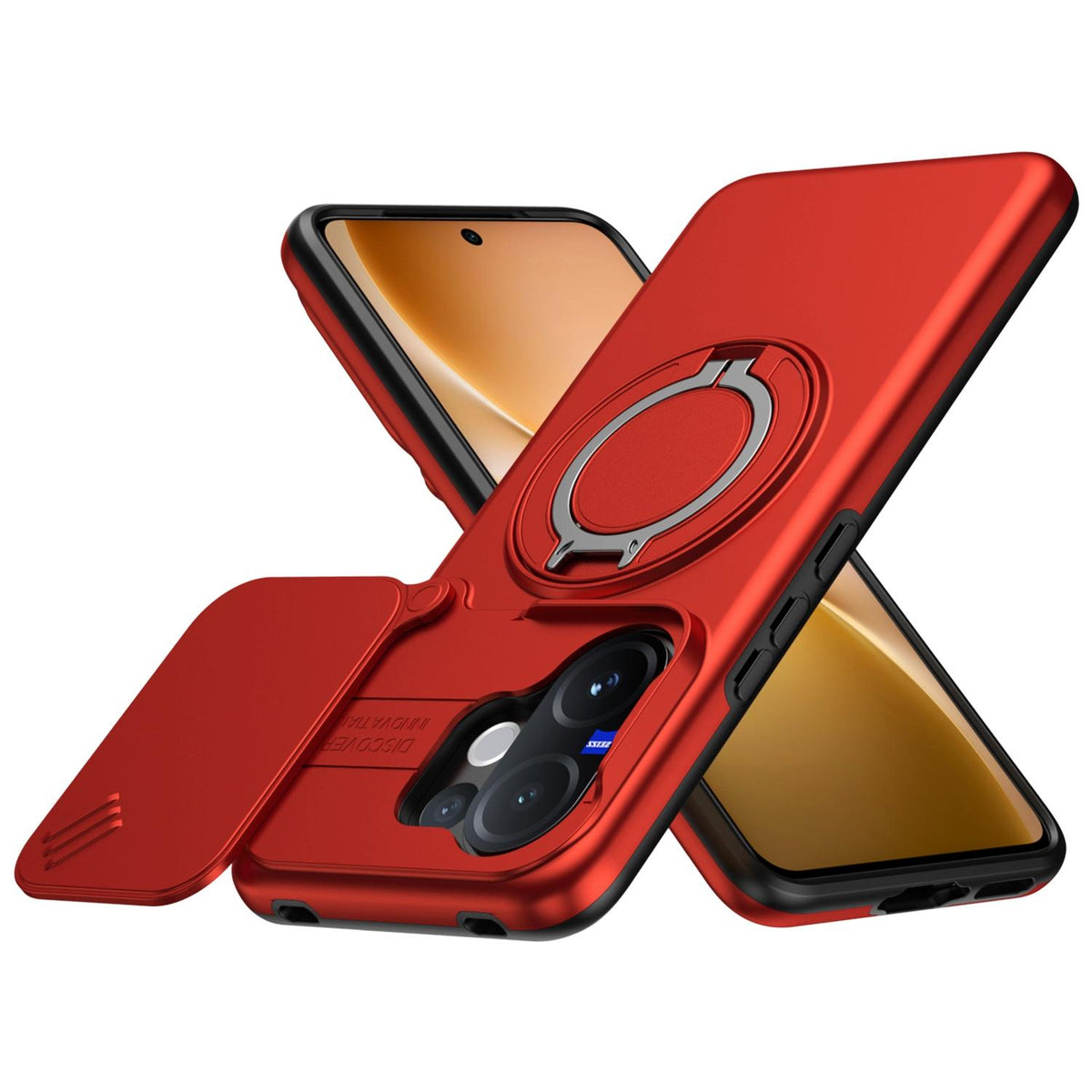For vivo V60 5G Camera Sliding Shield Magnetic Rotation Holder Phone Case - Red - EDA009701102F