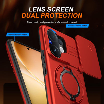 For vivo V60 5G Camera Sliding Shield Magnetic Rotation Holder Phone Case - Red - EDA009701102F
