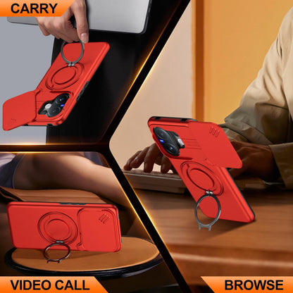 For vivo V60 5G Camera Sliding Shield Magnetic Rotation Holder Phone Case - Red - EDA009701102F