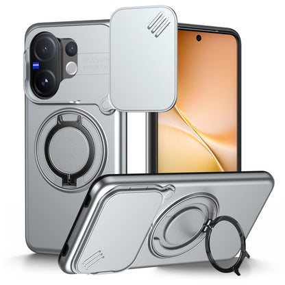 For vivo V60 5G Camera Sliding Shield Magnetic Rotation Holder Phone Case - Silver - EDA009701102G