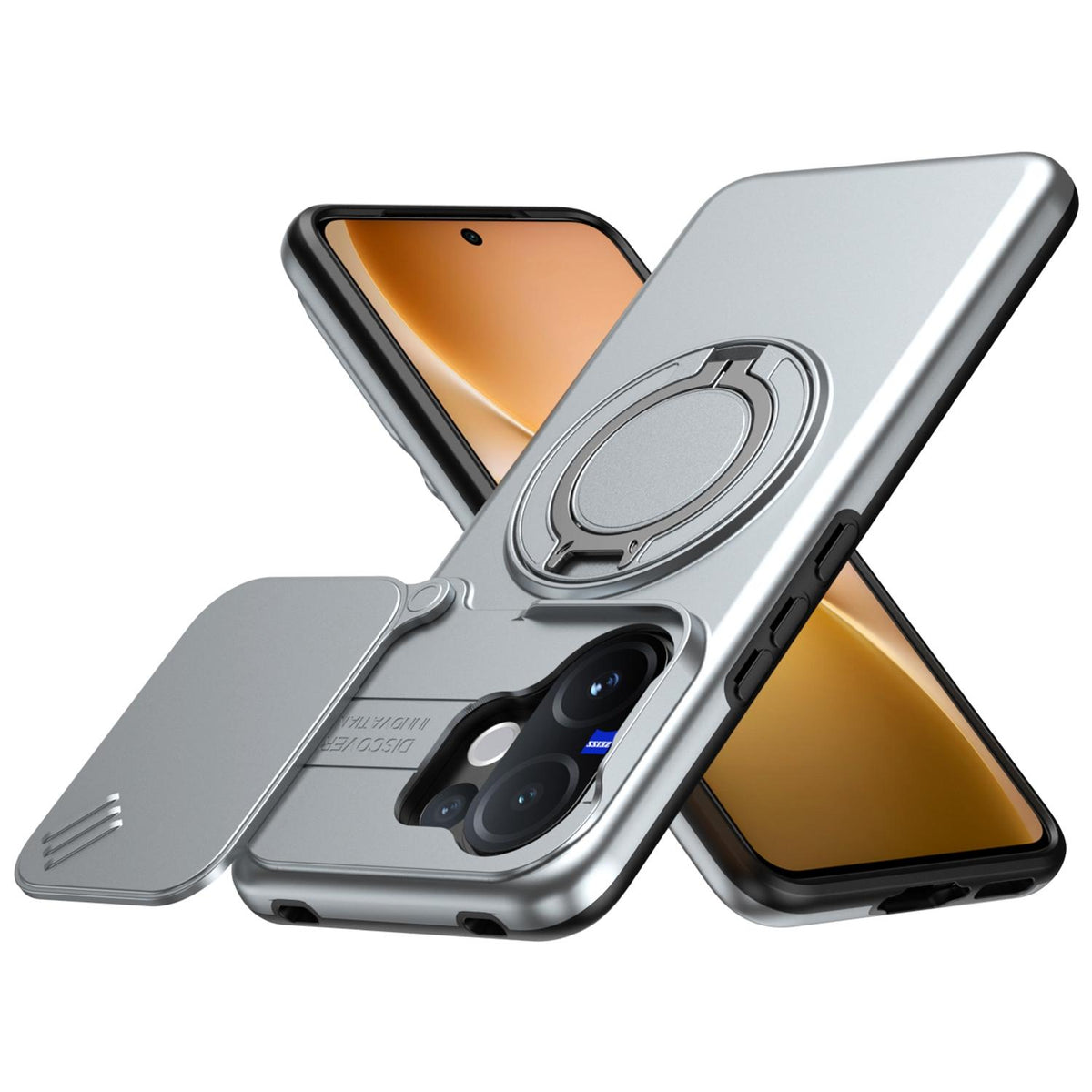 For vivo V60 5G Camera Sliding Shield Magnetic Rotation Holder Phone Case - Silver - EDA009701102G