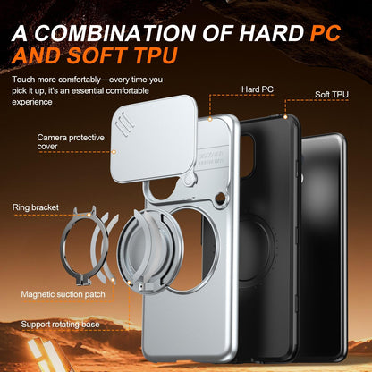 For vivo V60 5G Camera Sliding Shield Magnetic Rotation Holder Phone Case - Silver - EDA009701102G