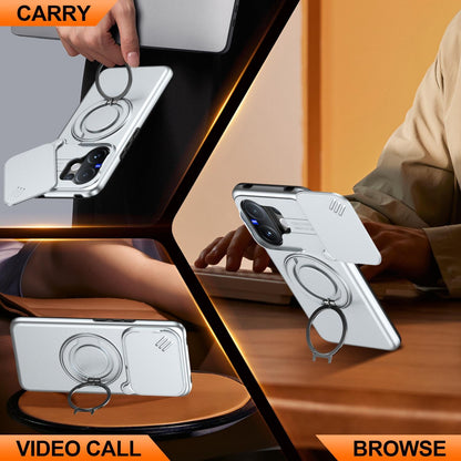 For vivo V60 5G Camera Sliding Shield Magnetic Rotation Holder Phone Case - Silver - EDA009701102G